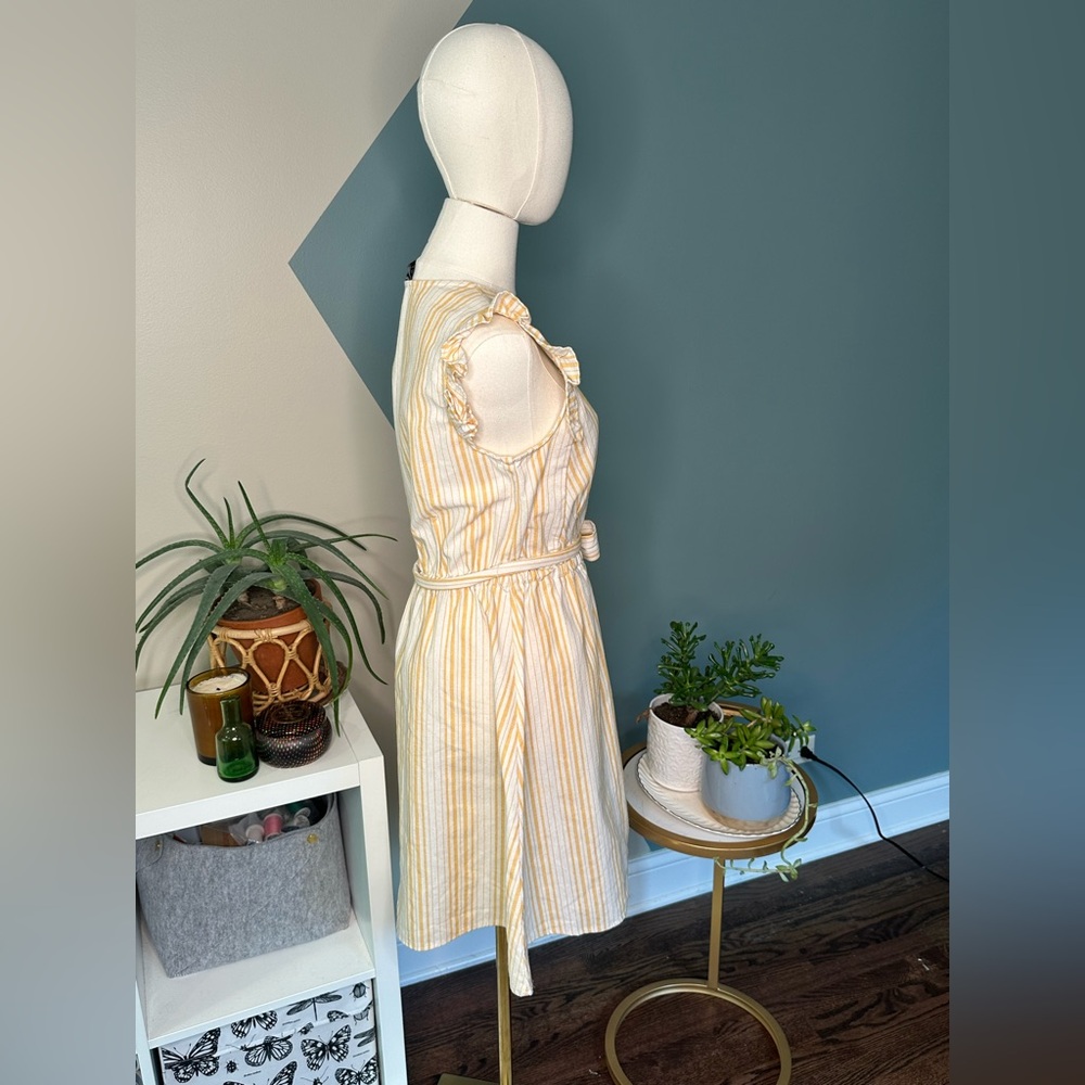 Robert Louis Striped Linen Wrap Dress Orange White Flutter Sleeves Summer Medium - Picture 4 of 13